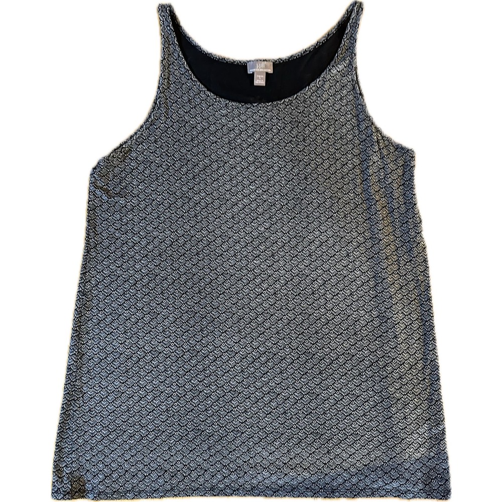 J. Jill Wearever‎ Tank Top L Navy Geometric Print Stretch Sleeveless Women
